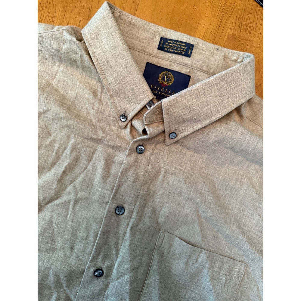 Viyella Est London Mens 3XLT Tan Cotton Wool Blend Button Down Shirt Long Sleeve